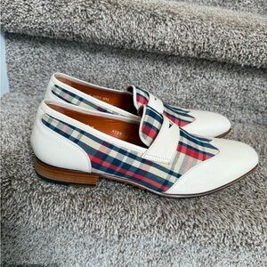 Mezlan Men’s Cream and Plaid Leather Loafers